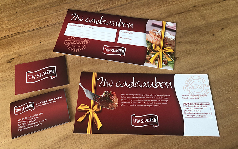 Visitekaartjes en cadeaubonnen van Uw Slager Klaas Kuipers