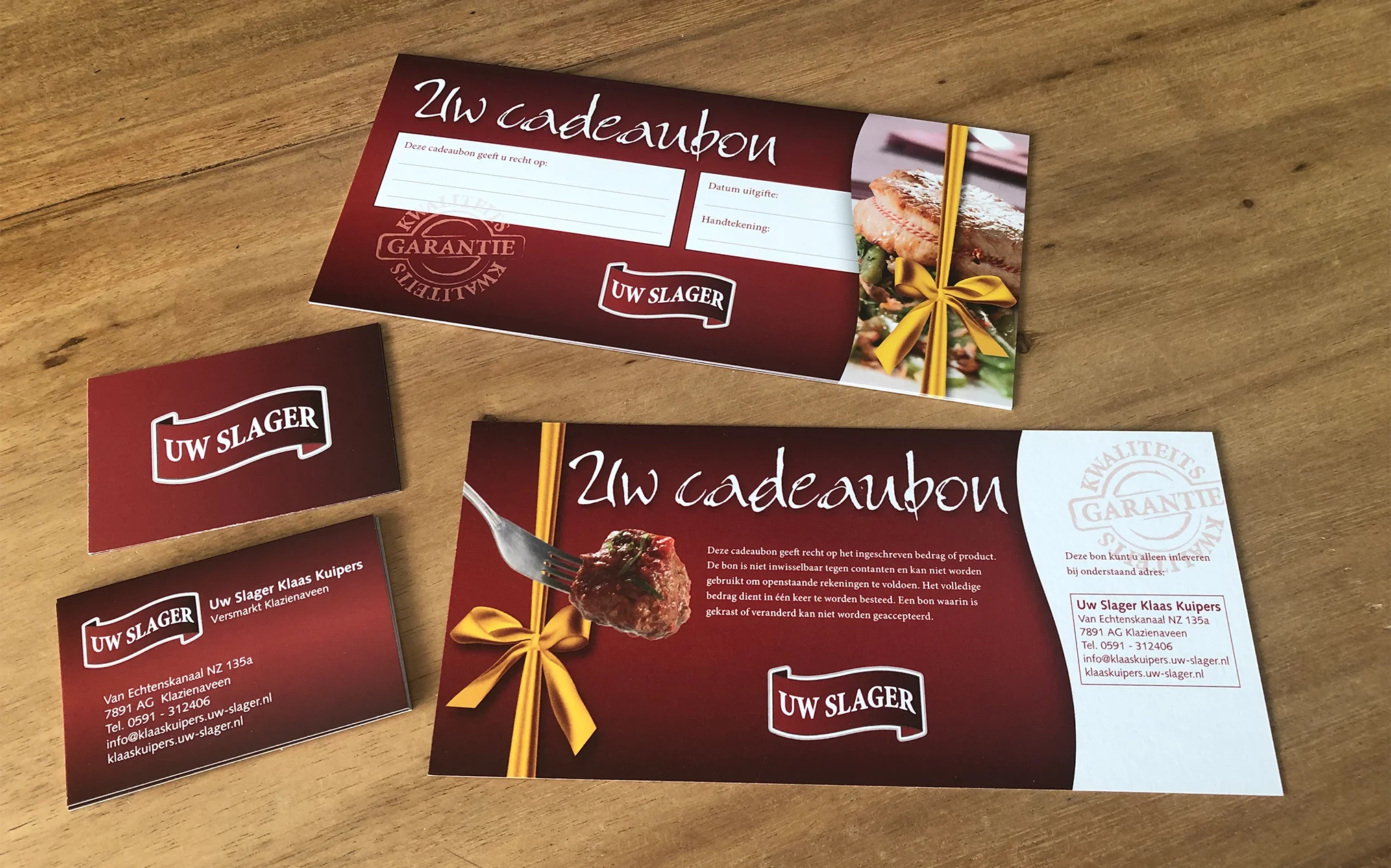 Visitekaartjes en cadeaubonnen van Uw Slager Klaas Kuipers